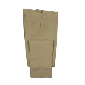 Higher-rise side tab trousers in beige cotton twill (restock)