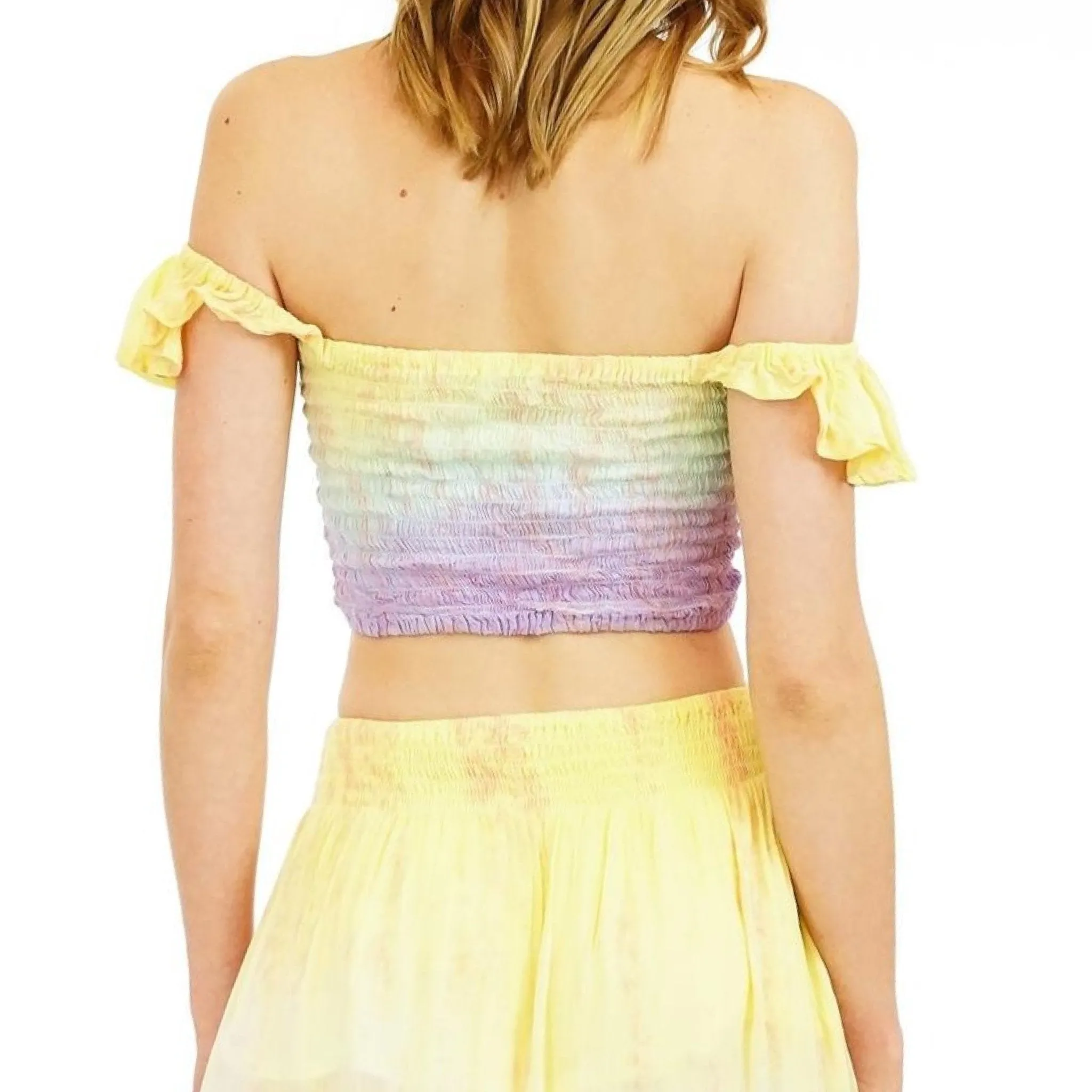 Hollie Crop Top - Dot Gradasi Yellow Sky Purple.