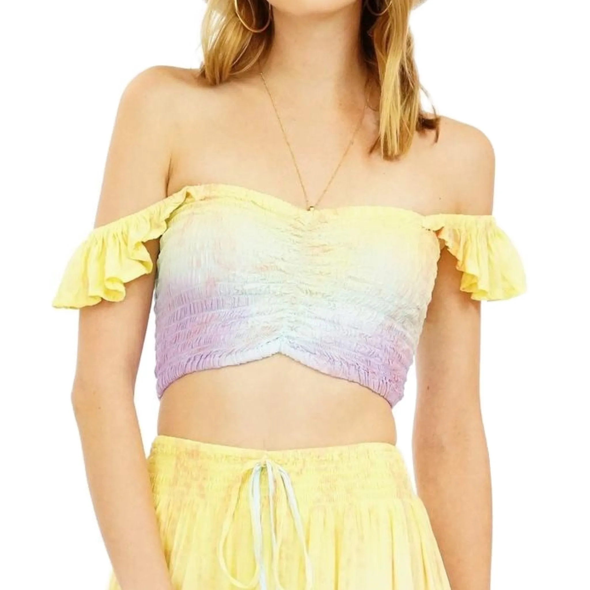 Hollie Crop Top - Dot Gradasi Yellow Sky Purple.