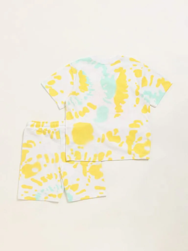 HOP Kids Yellow Splatter Printed Cotton T-Shirt & Shorts Set