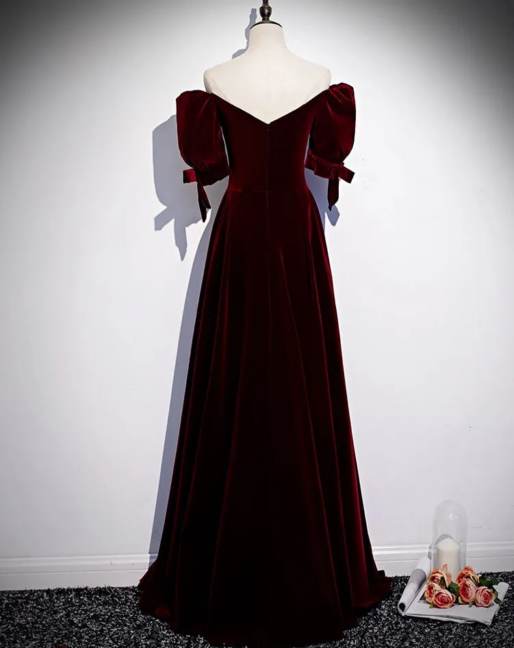 kamahe Modest Charming Burgundy Long Prom Dresses Vintage Evening Dresses With Bowknot