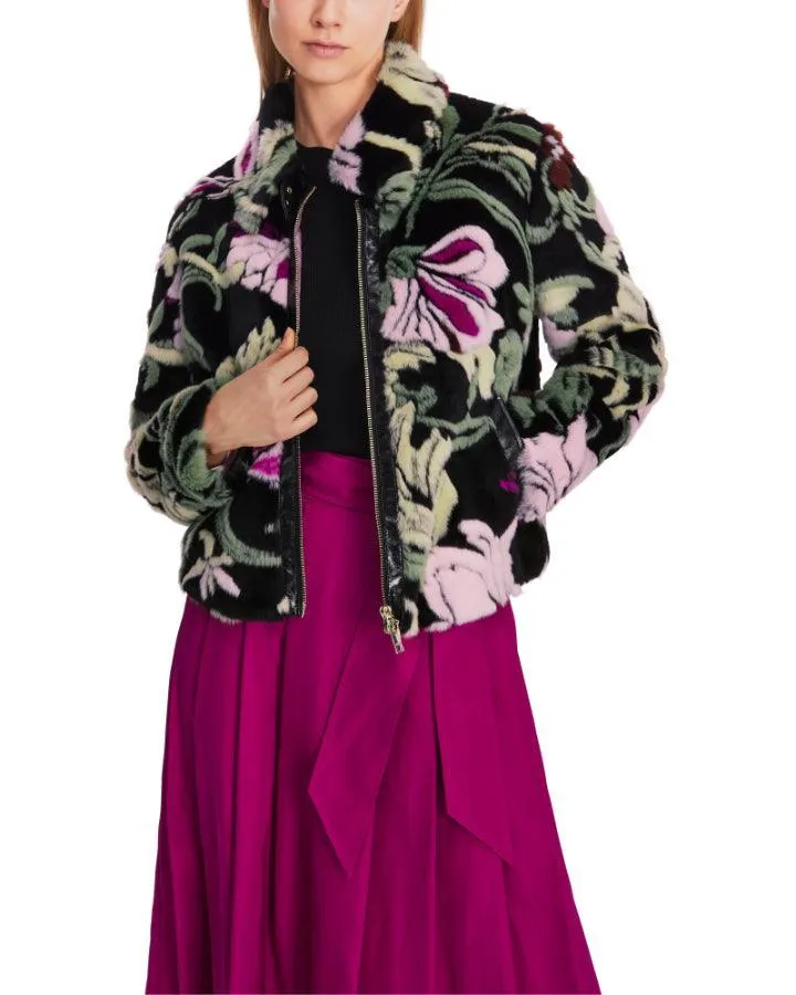 Marc Cain Floral Faux Fur Bomber Jacket