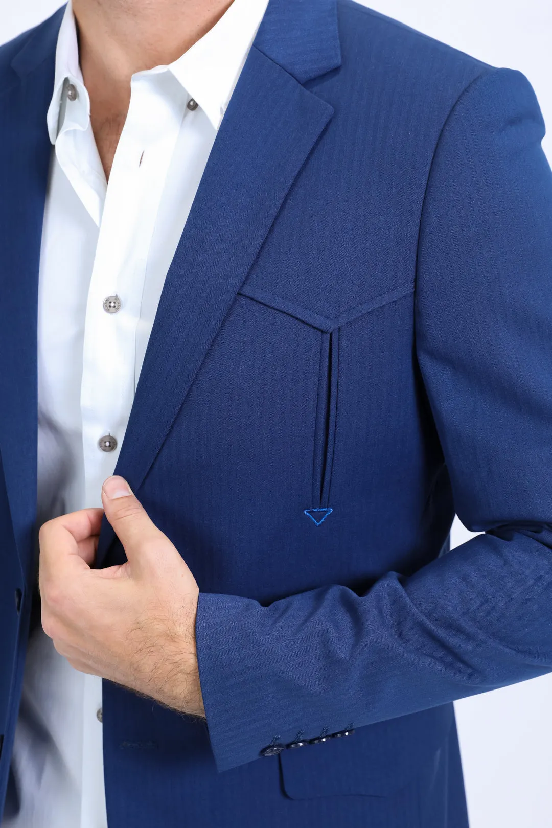 Men's Double Button Western Blue Blazer