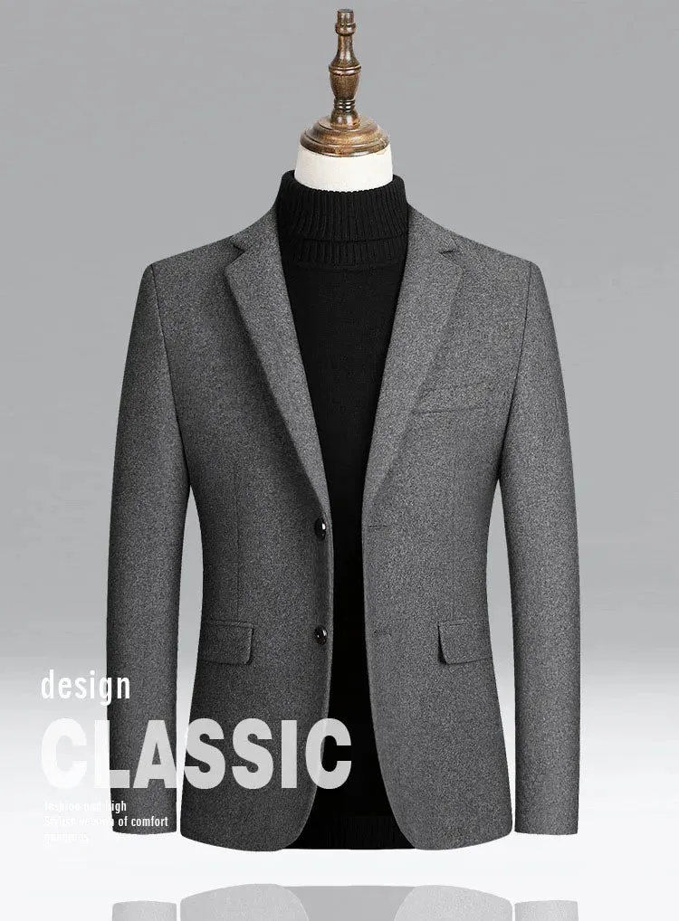 Men's Wool Blazers Male Suit Jacket Oversized Solid Business Casual Winter Jacket Men Clothing Wedding Suit Coat 4XL BFJ002