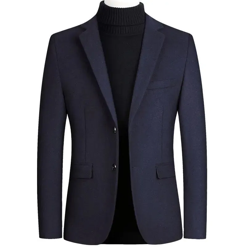 Men's Wool Blazers Male Suit Jacket Oversized Solid Business Casual Winter Jacket Men Clothing Wedding Suit Coat 4XL BFJ002