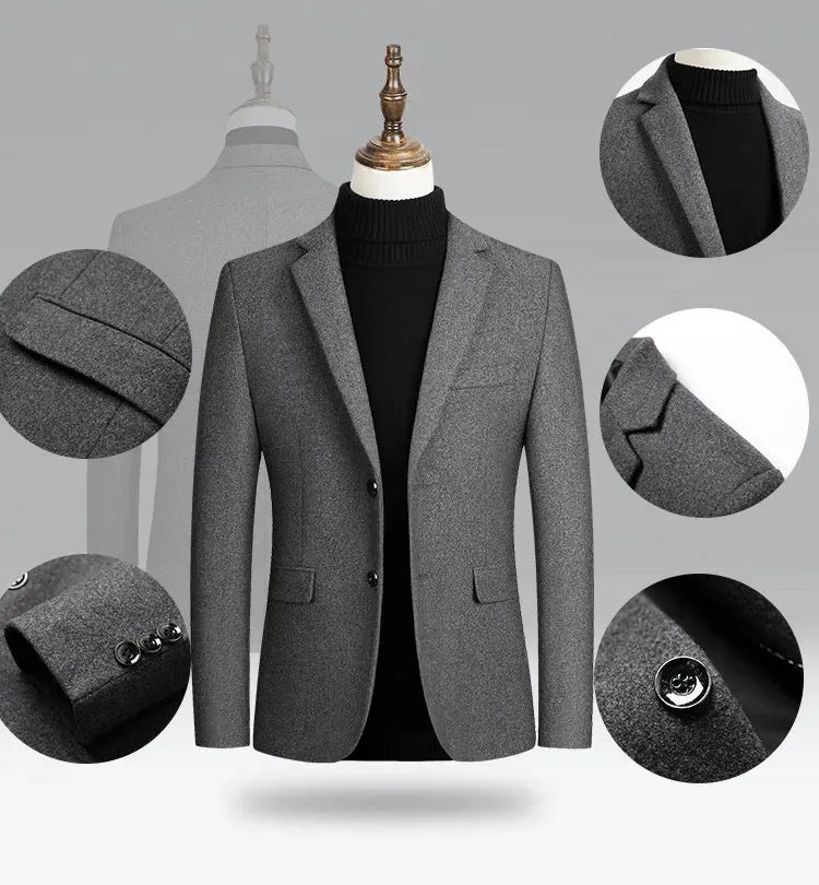 Men's Wool Blazers Male Suit Jacket Oversized Solid Business Casual Winter Jacket Men Clothing Wedding Suit Coat 4XL BFJ002