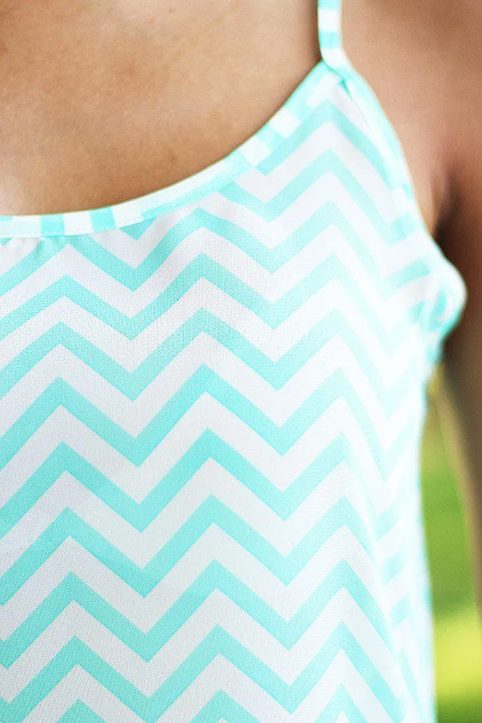 Mint and White Chevron Tank Top