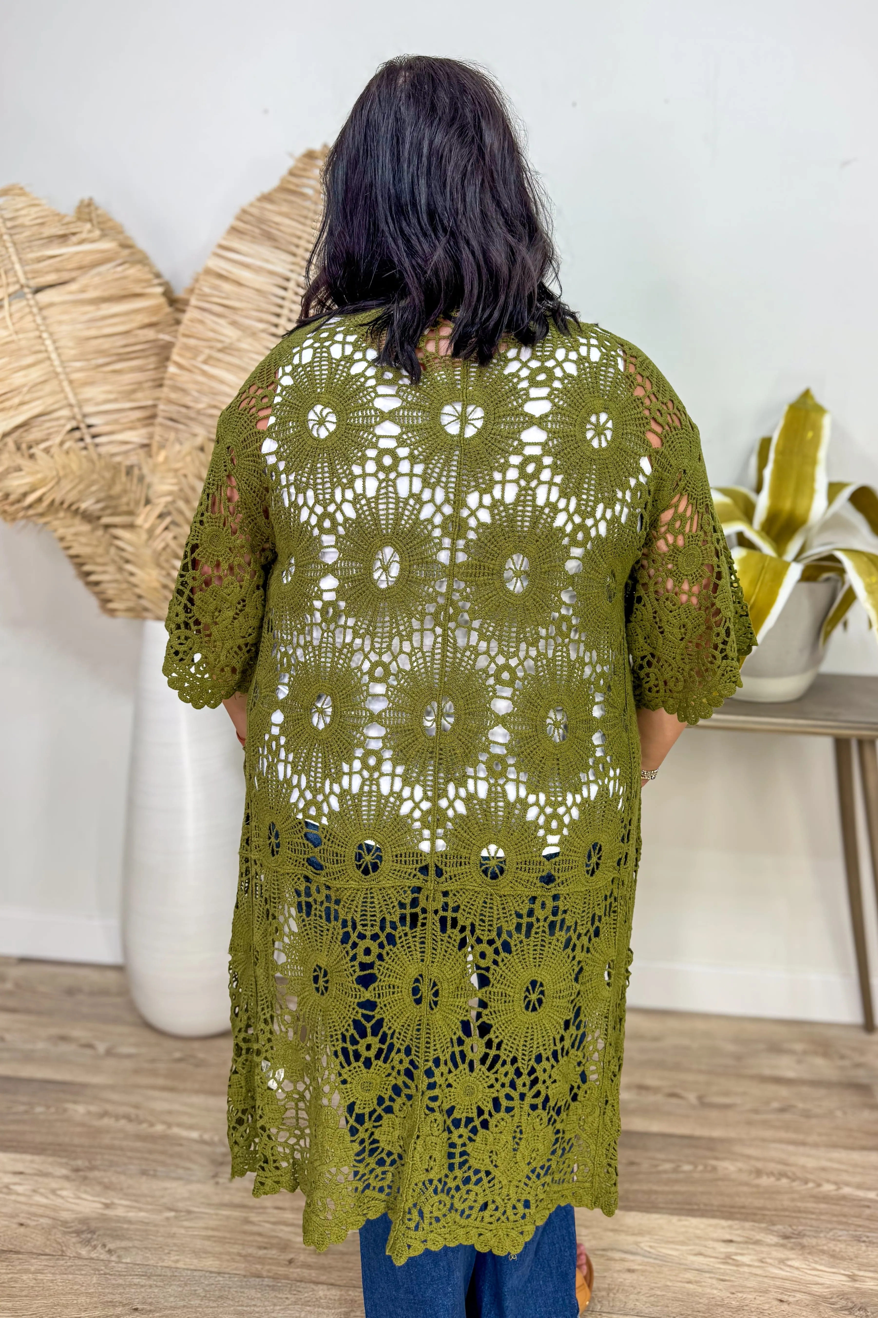 Olive Crochet Kimono