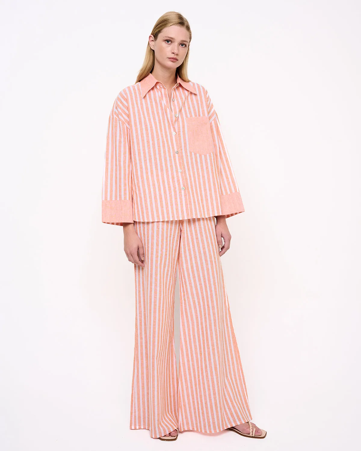 Peach Striped Flared Trousers