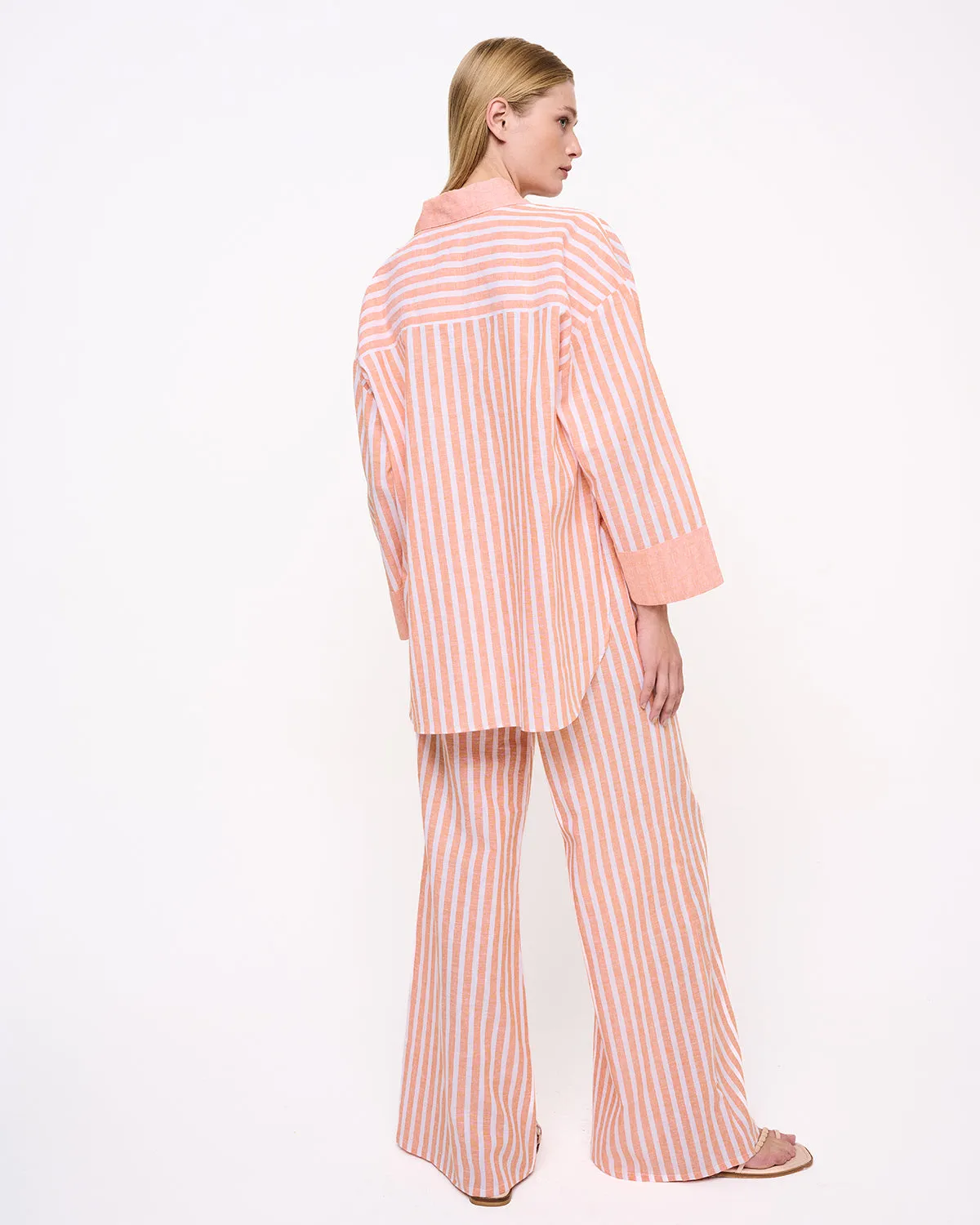 Peach Striped Flared Trousers