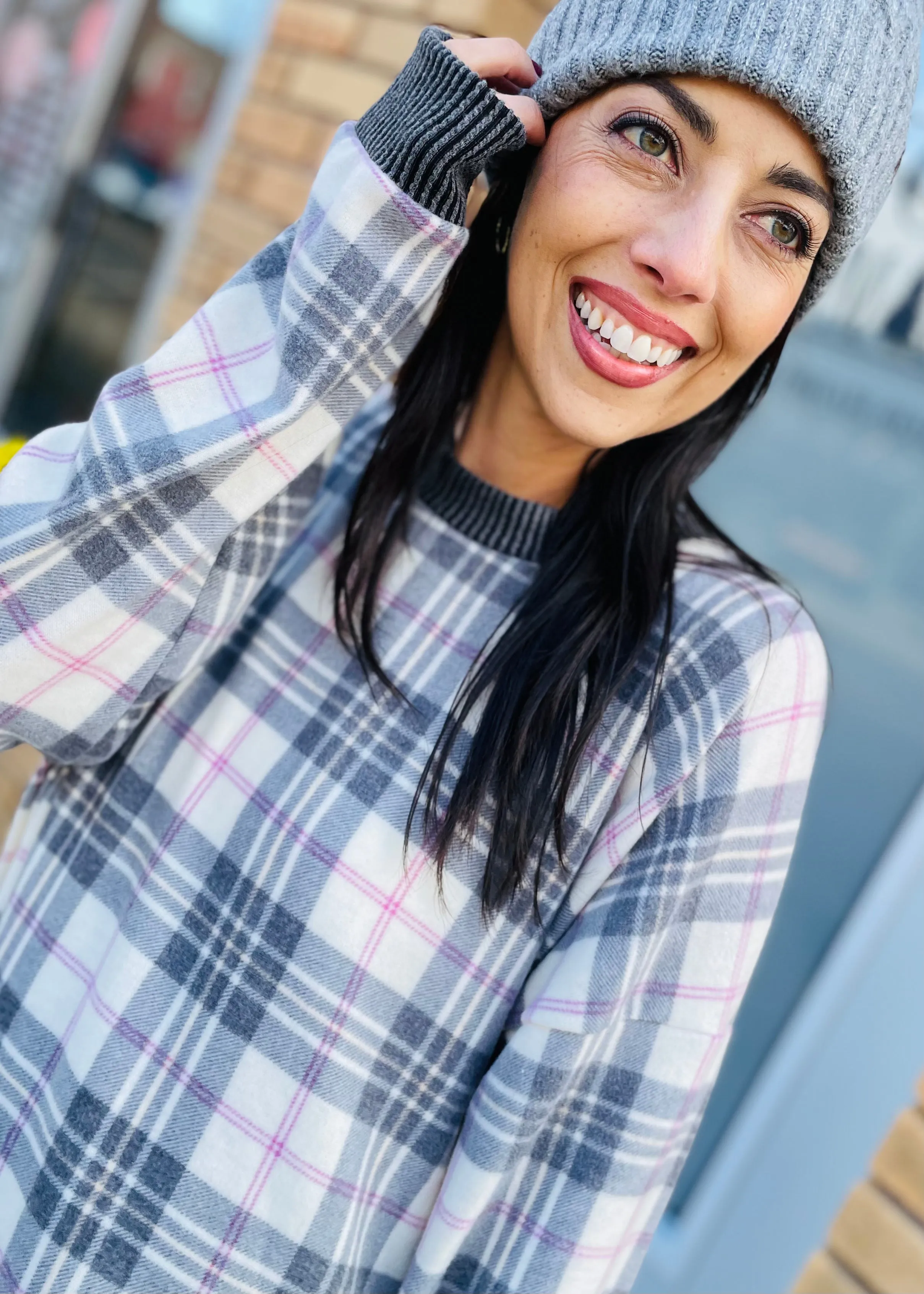 Plaid Brushed Oversized Sweatshirt