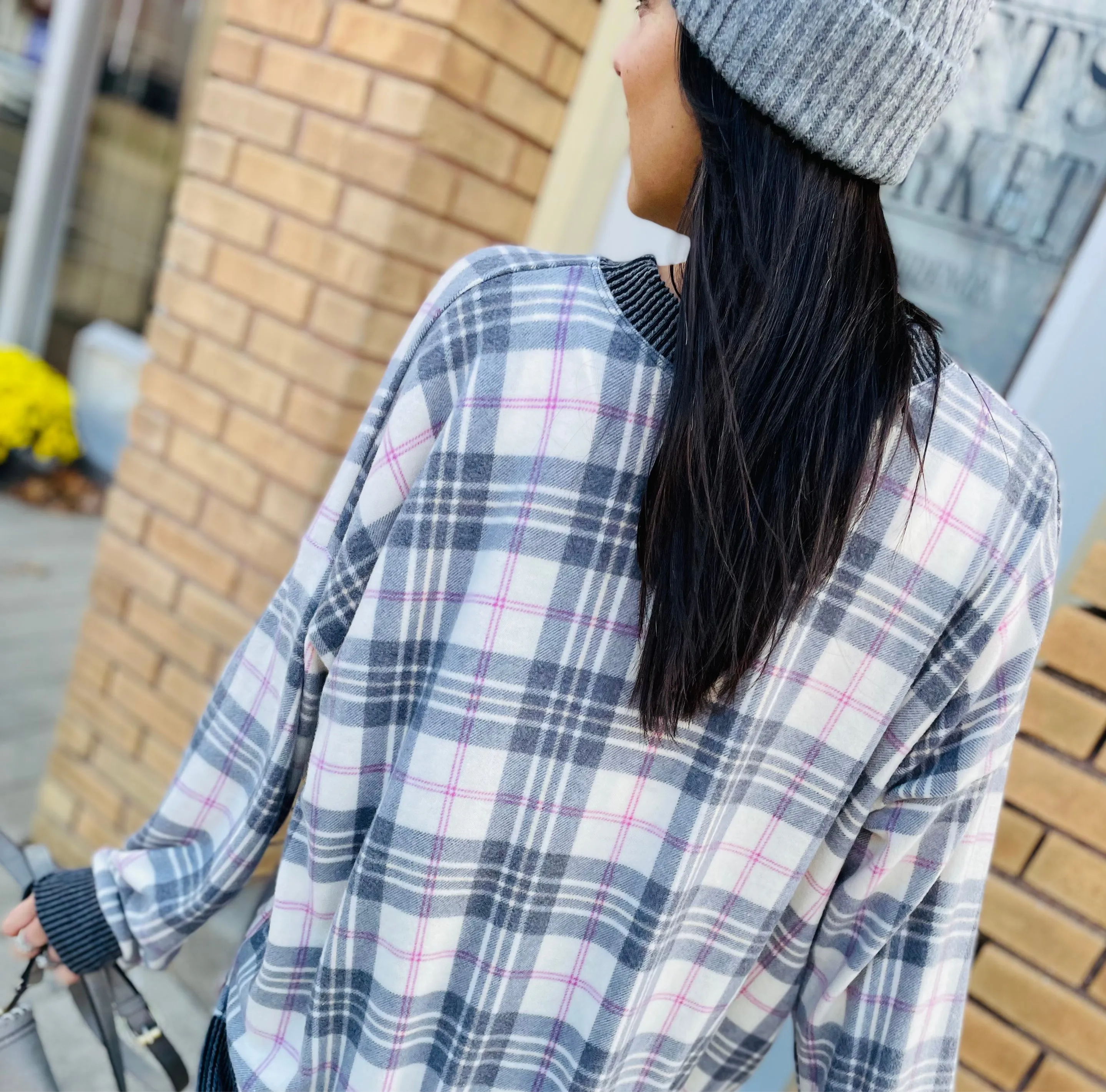 Plaid Brushed Oversized Sweatshirt