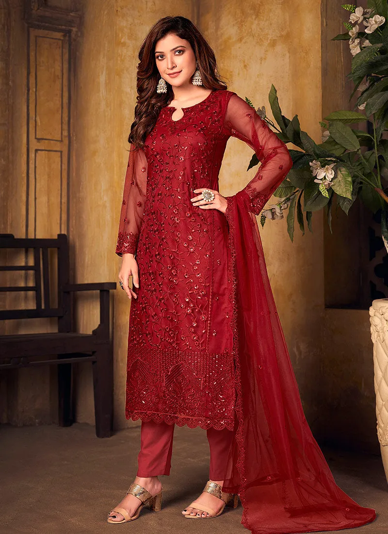 Red Sequence Traditional Pakistani Salwar Kameez