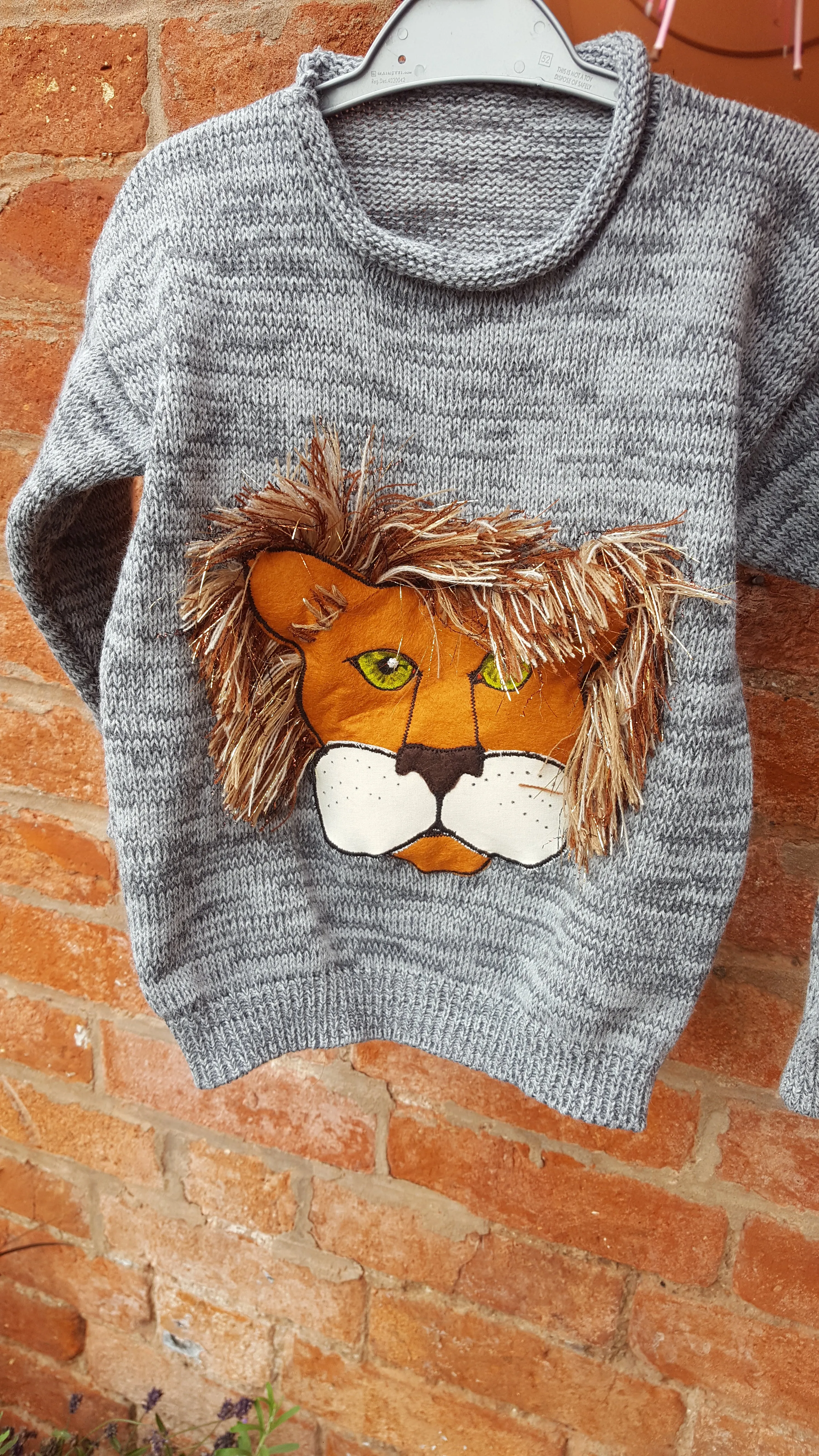 Rory Lion "Roar~y" lion jumper applique child's sweater age 5-6 boy or girl