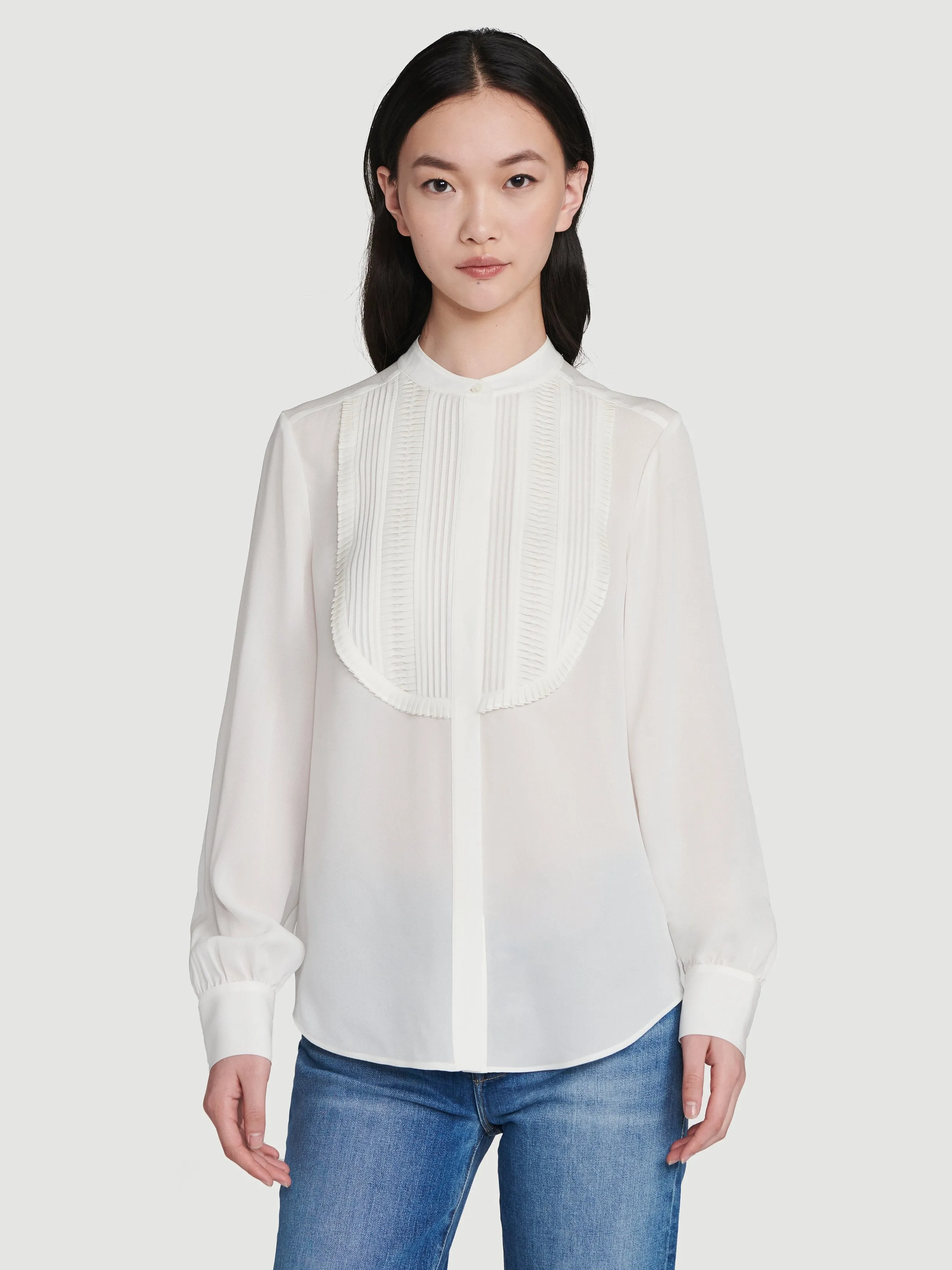 Silk Tucked Bib Blouse -- Off White