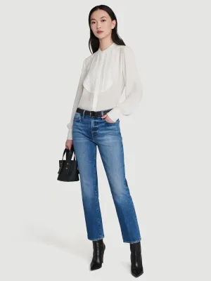 Silk Tucked Bib Blouse -- Off White