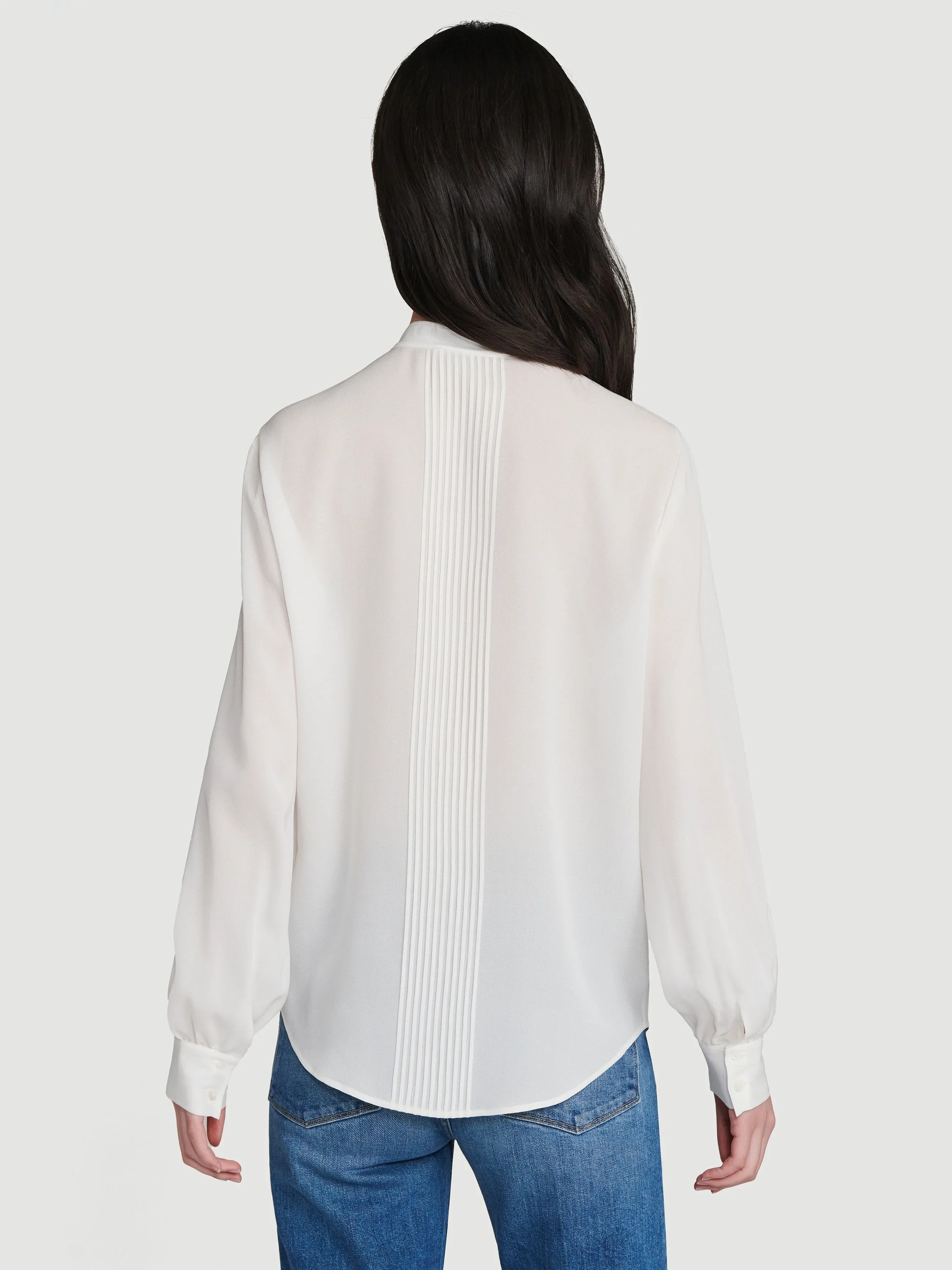 Silk Tucked Bib Blouse -- Off White