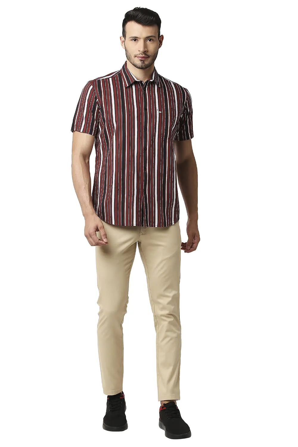 Slim Fit Cotton Viscose Printed Stripe Halfsleeves Shirt