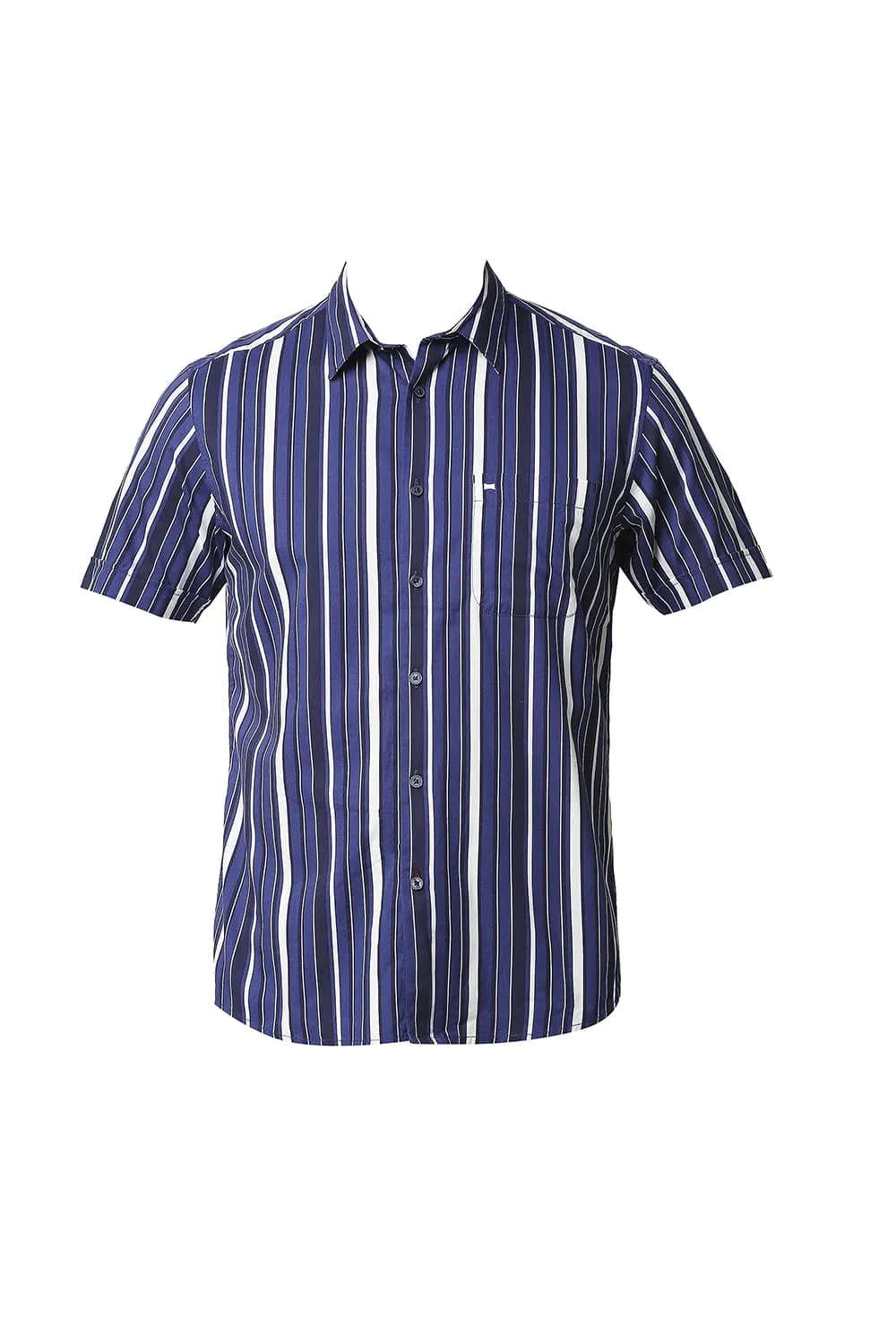 Slim Fit Cotton Viscose Printed Stripe Halfsleeves Shirt