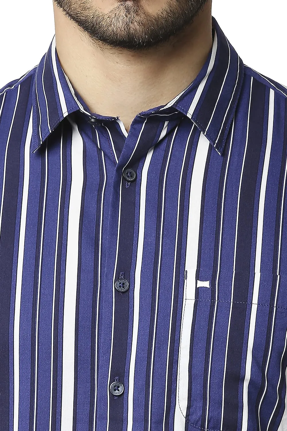 Slim Fit Cotton Viscose Printed Stripe Halfsleeves Shirt