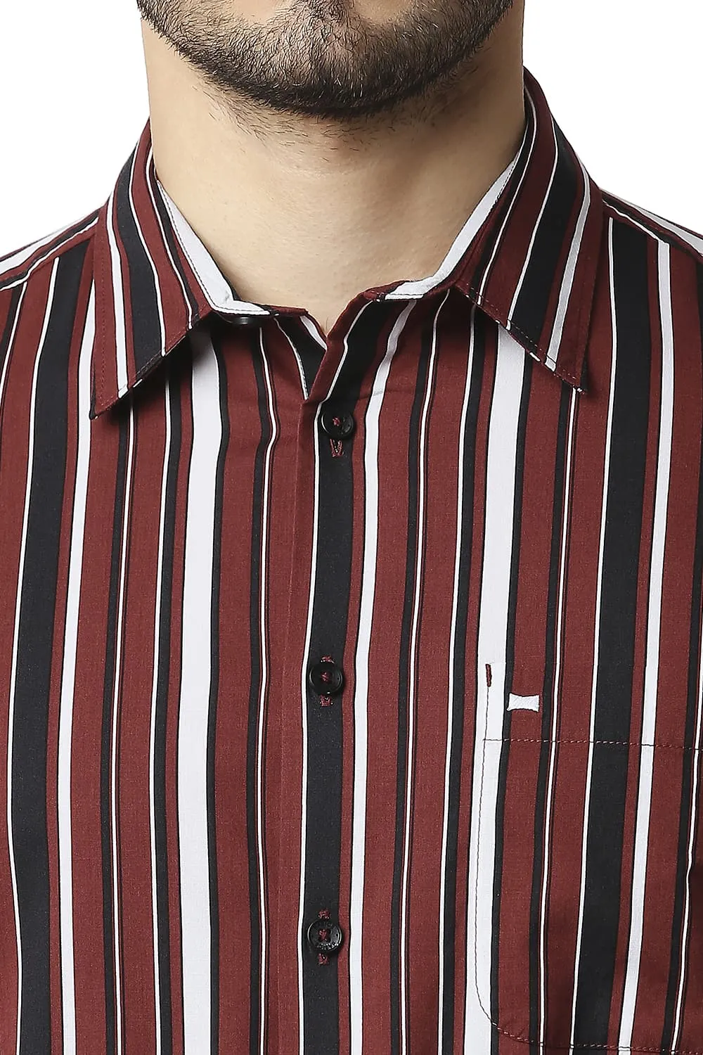 Slim Fit Cotton Viscose Printed Stripe Halfsleeves Shirt