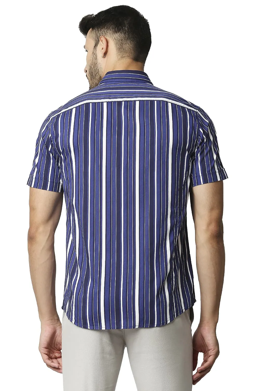 Slim Fit Cotton Viscose Printed Stripe Halfsleeves Shirt