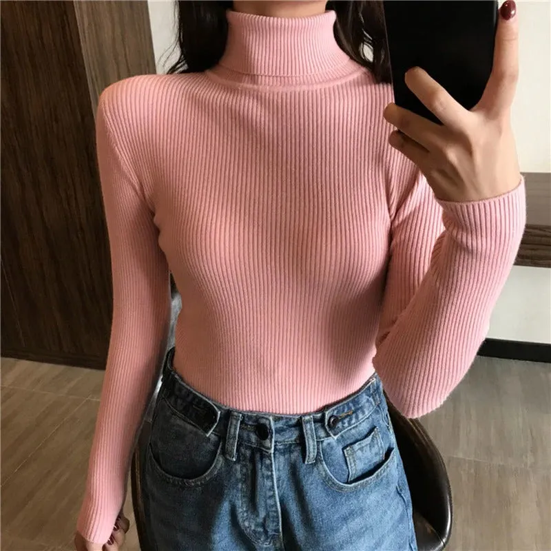 Soft and Warm Turtle Neck Long Sleeve Slim Sweaters