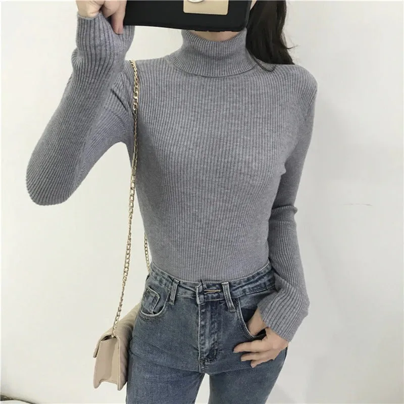 Soft and Warm Turtle Neck Long Sleeve Slim Sweaters