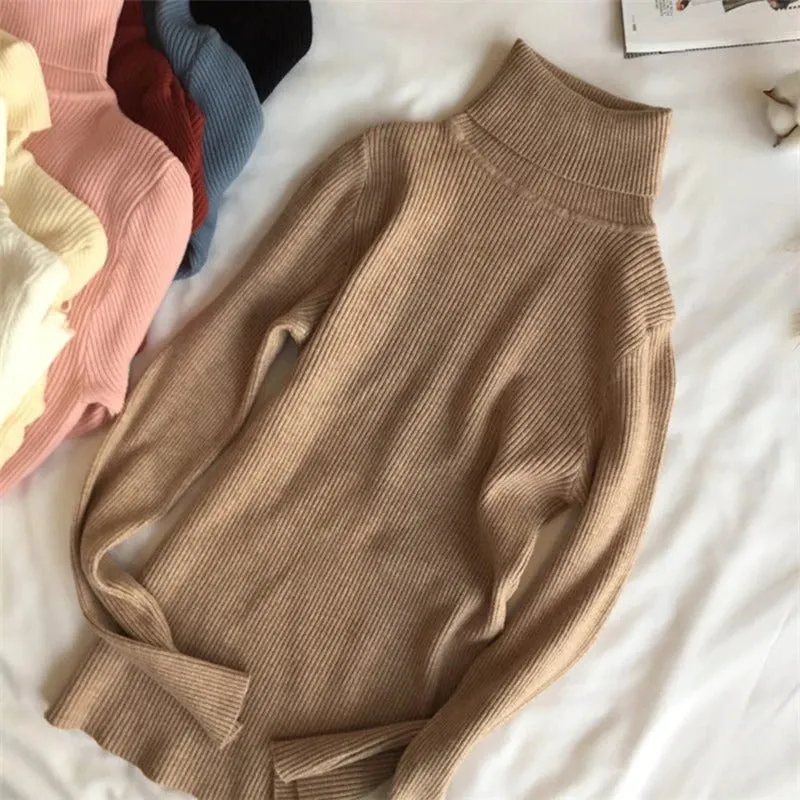 Soft and Warm Turtle Neck Long Sleeve Slim Sweaters