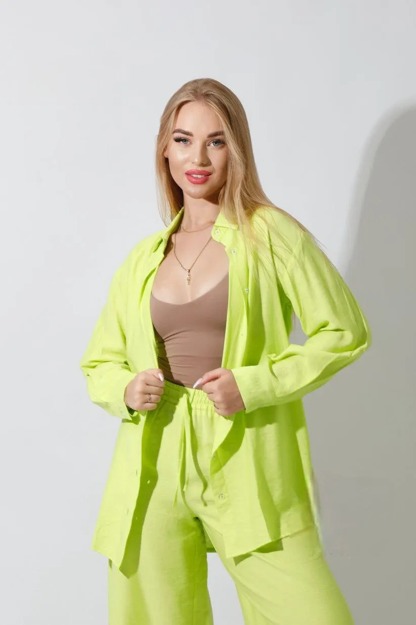 Spanish Linen - Relaxed Fit Lime Green Set Shirt   Pants