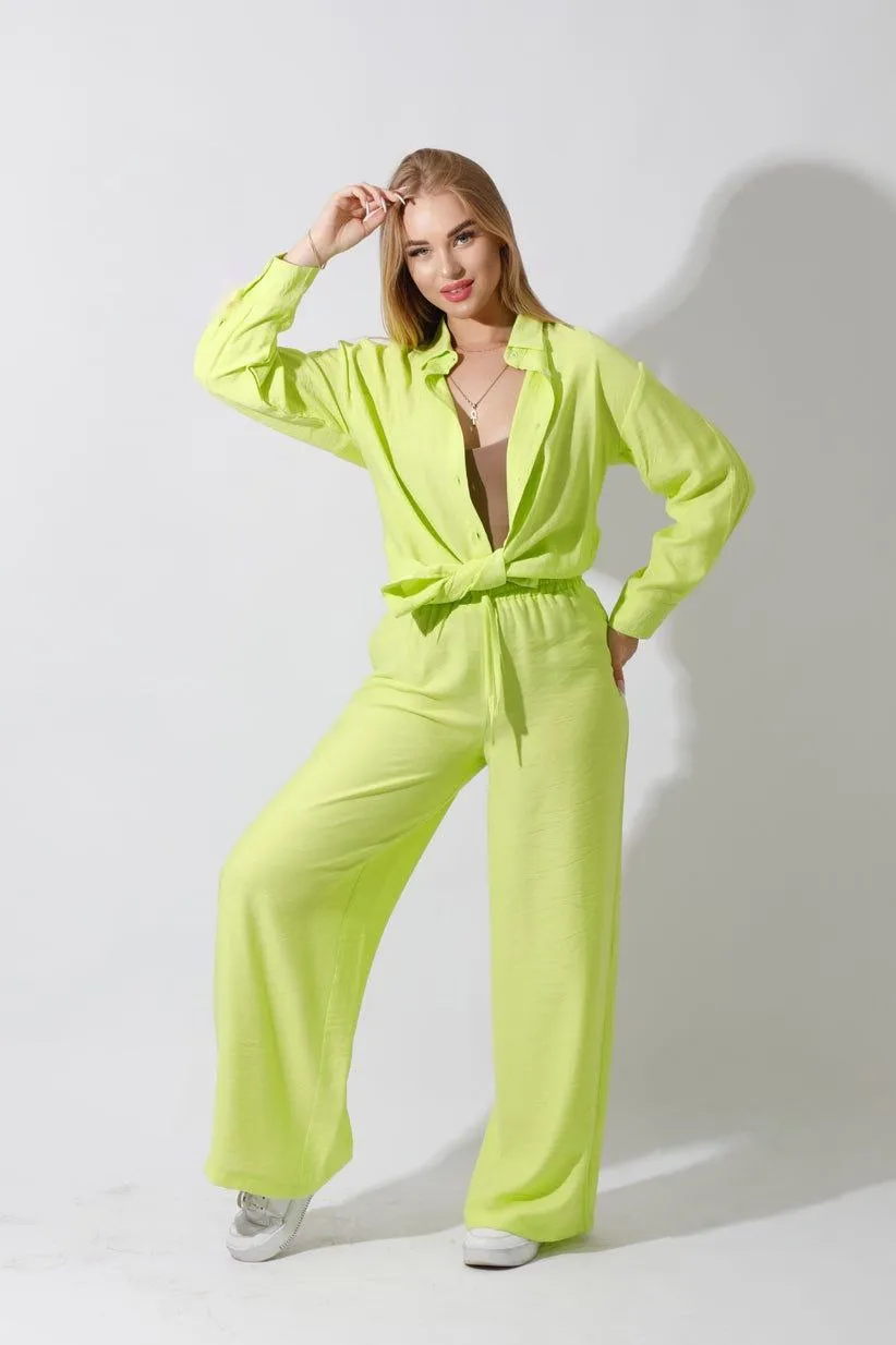 Spanish Linen - Relaxed Fit Lime Green Set Shirt   Pants