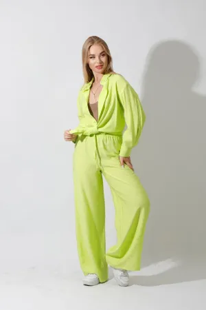 Spanish Linen - Relaxed Fit Lime Green Set Shirt   Pants