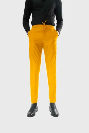 Standard Length Long Sleeve Wool Pants in Double Gold Pinstripe