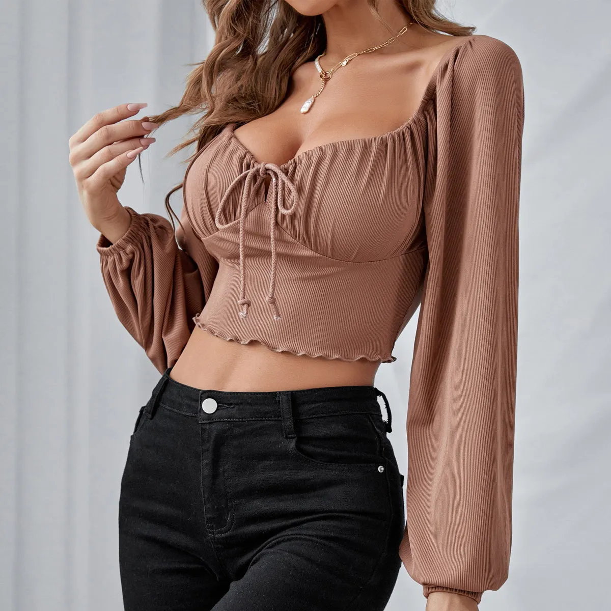 Trendy Tops Long Lantern Sleeve