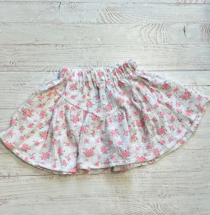 Tween Bottoms | Skirt : Neon Pink Floral- White | Flowers by Zoe