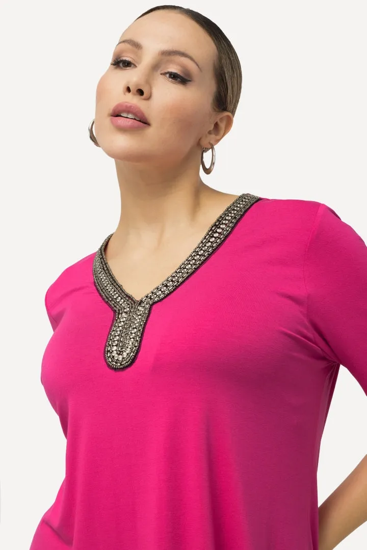 Ulla Popken Beaded Tunic in Pink