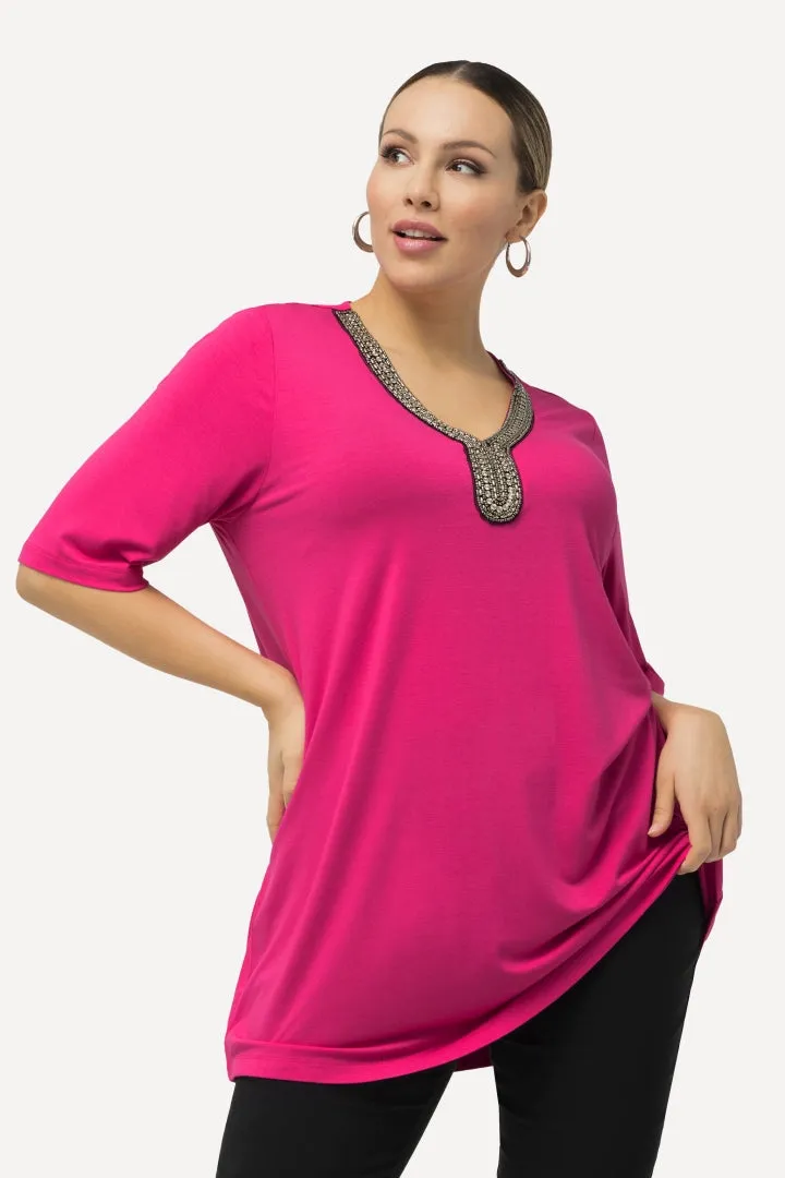 Ulla Popken Beaded Tunic in Pink