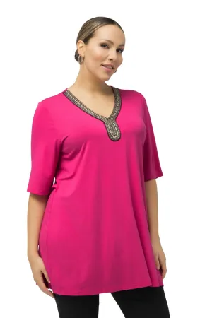 Ulla Popken Beaded Tunic in Pink