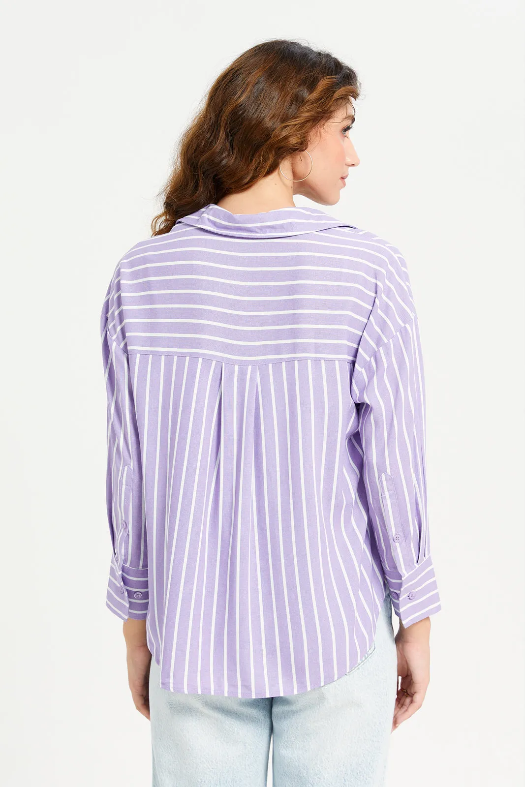 Women Lilac Striper Linen Blend Shirt