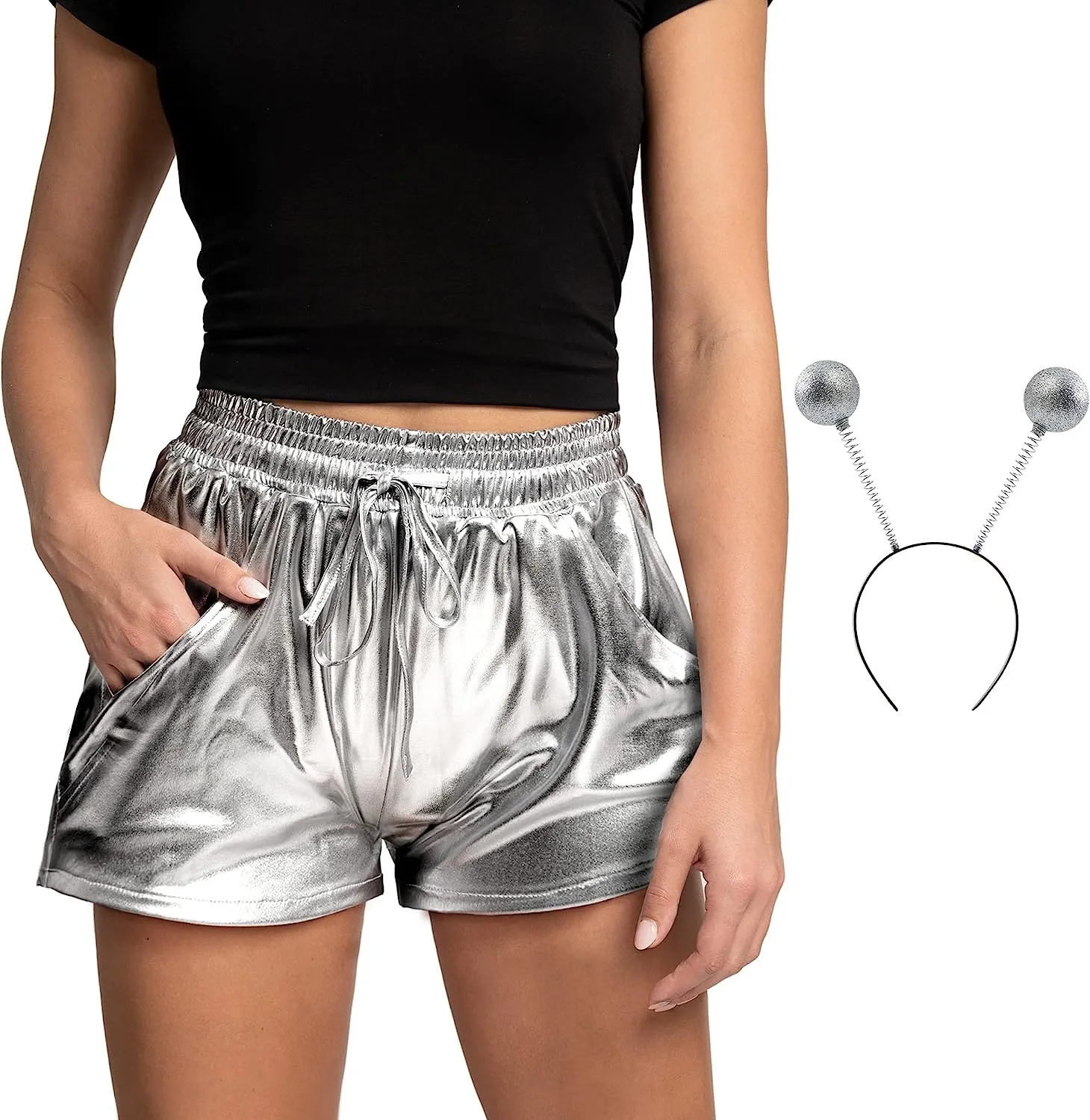 Women Metallic Shorts - Silver