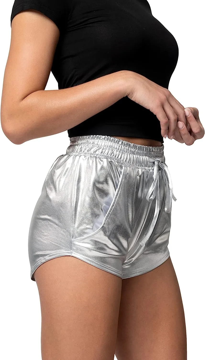 Women Metallic Shorts - Silver